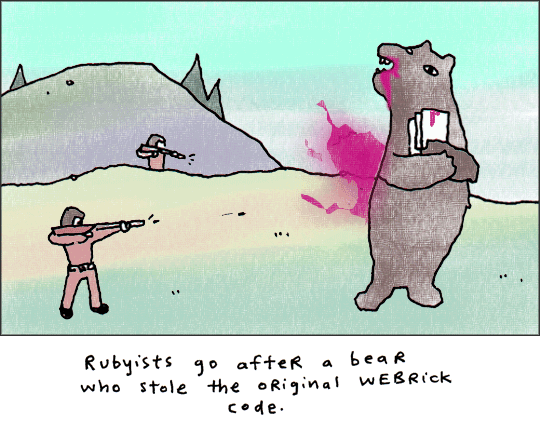 Rubyists go after a bear who stole the original WEBrick code.